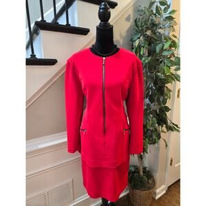 Jessica Howard Formal Dress Women's Size Large Red Front Zipper Long Sleeves